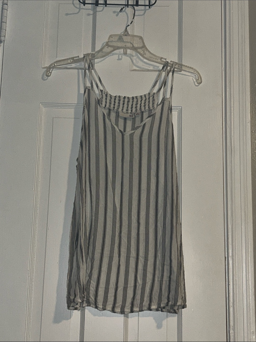 SO Striped Double-Spaghetti V-Neck Camisole - White & Gray